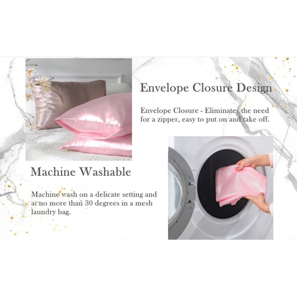 Satin Silky Cooling Pillowcase for Hair & Skin w/Scrunchie Queen Set of 2 Pink - Picture 10 of 10